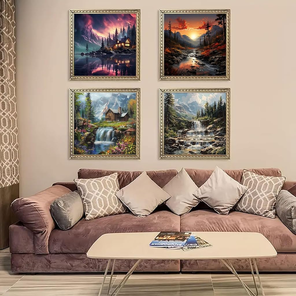 HASTHIP® 4pcs DIY Diamond Art Painting Kit 5D Diamond Art Painting Kit Hyper-Realistic Scenery Diamond Painting Wall Decor Beginners Diamond Art Painting Supplies DIY Home Gift, 11.8 x 11.8 Inch HASTHIP® 4pcs DIY Diamond Art Painting Kit 5D Diamond Art Painting Kit Hyper-Realistic Scenery Diamond Painting Wall Decor Beginners Diamond Art Painting Supplies DIY Home Gift, 11.8 x 11.8 Inch